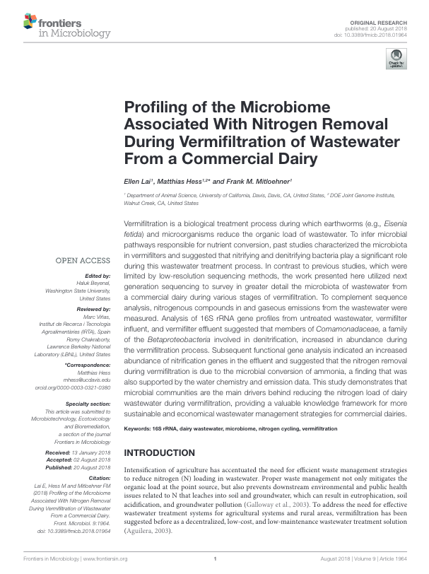 Vermifiltration Dairy Manure Mitloehner BioFiltro